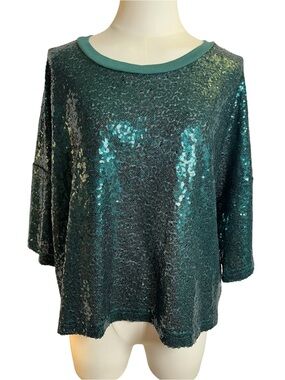POL Green sheer sequined top size Large
